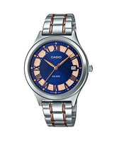Casio, Women’s Watch Fashion Collection Analog, Rose Gold Blue Dial Silver Stainless Steel, LTP-E141RG-2AVD